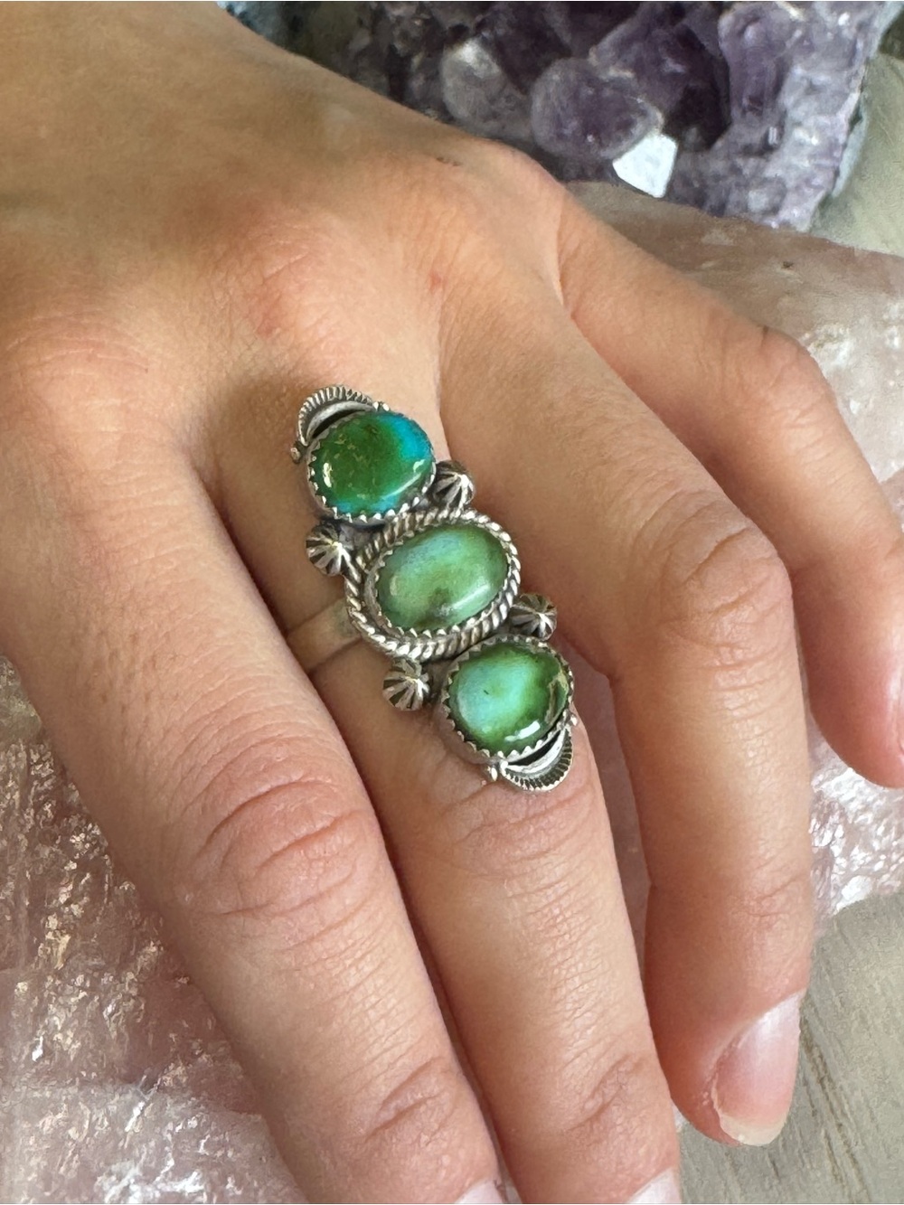 Sonoran Mountain Turquoise Sterling Silver Triple Stone Crawler Ring